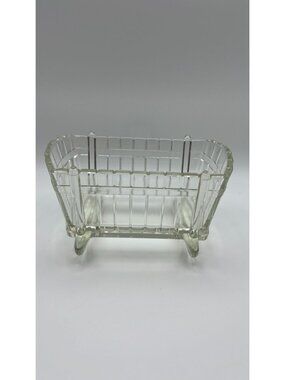 Vintage Glass Footed Rectangular Dish With Ribbed Design Clear Finish Decorative
